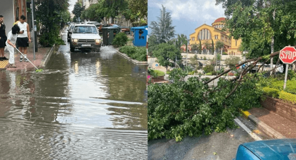 Κακοκαιρία έπληξε την Λάρισα: «Ποτάμια» οι δρόμοι, πολλές πτώσεις δέντρων