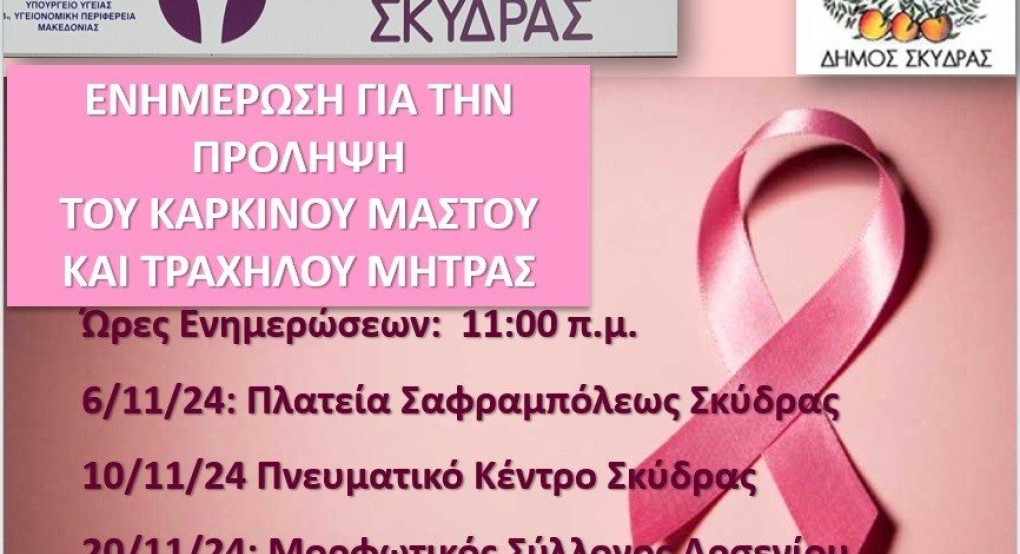 Δ. Σκύδρας - Ενημερώσεις για την Πρόληψη του Καρκίνου του Μαστού και του Τραχήλου της Μήτρας