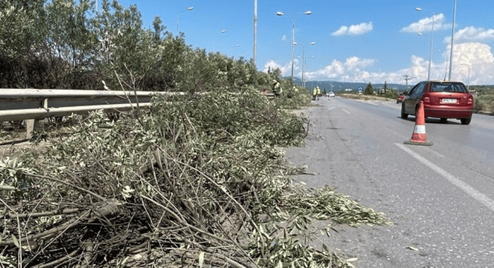 Εργασίες κοπής πρασίνου στην Εθνική Οδό Θεσσαλονίκης – Ν. Μουδανιών