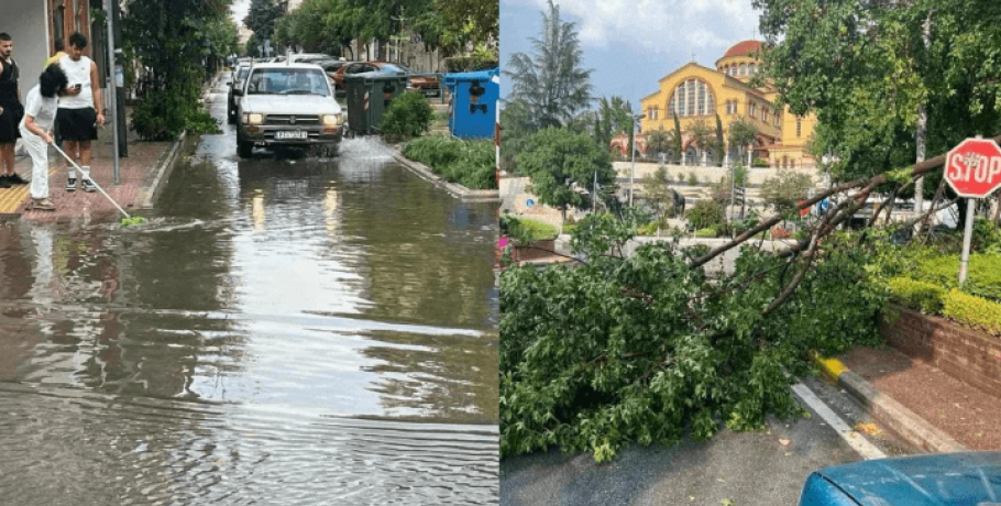 Κακοκαιρία έπληξε την Λάρισα: «Ποτάμια» οι δρόμοι, πολλές πτώσεις δέντρων