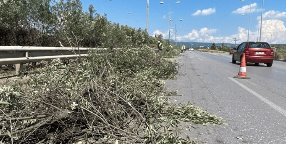 Εργασίες κοπής πρασίνου στην Εθνική Οδό Θεσσαλονίκης – Ν. Μουδανιών